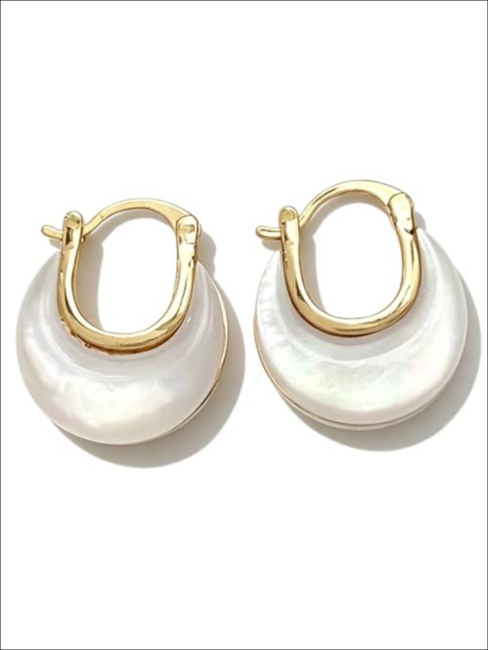 Mother of Pearl Moon Phase Hoop Earrings Gold Plated Brass Dangle